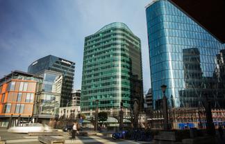 Office tower with waterfront views