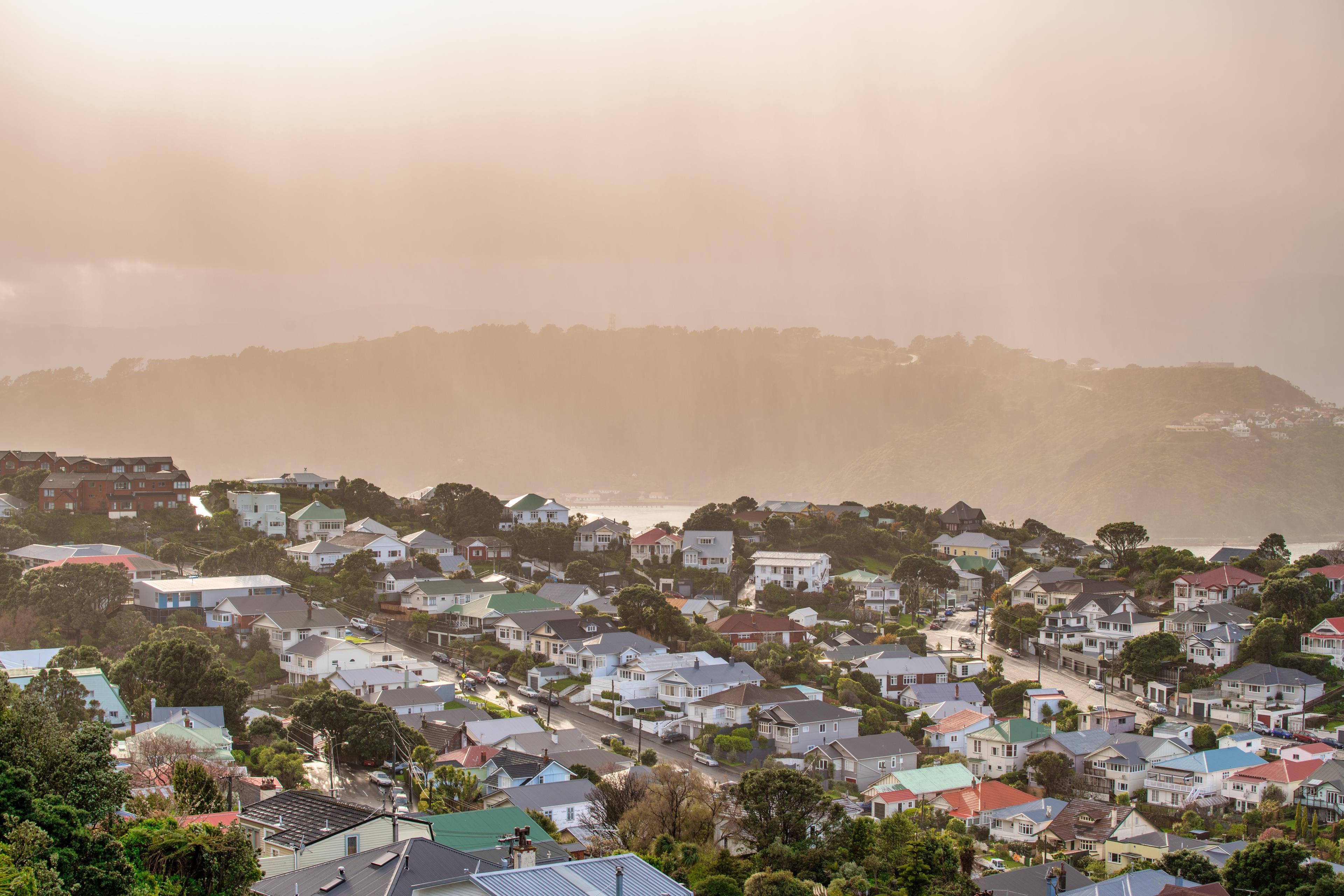 Mt Victoria Lookout panoramic view over Wellington city and harbor New Zealand